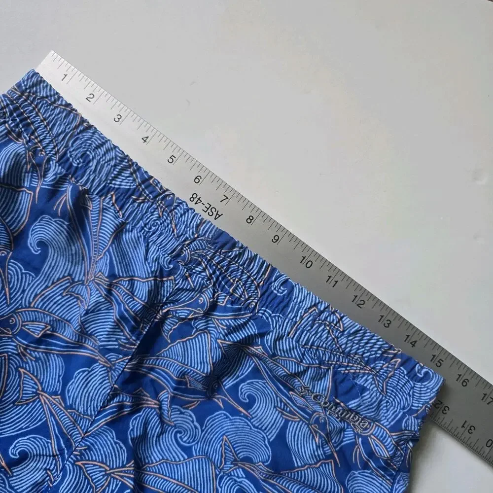 Columbia PFG Shark Print Swim Trunks Boys Youth XL 18/20 Blue White UPF 50 NWT